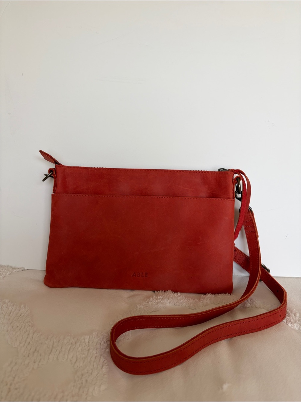 Able Burnt Orange Leather Crossbody with Adjustable Strap